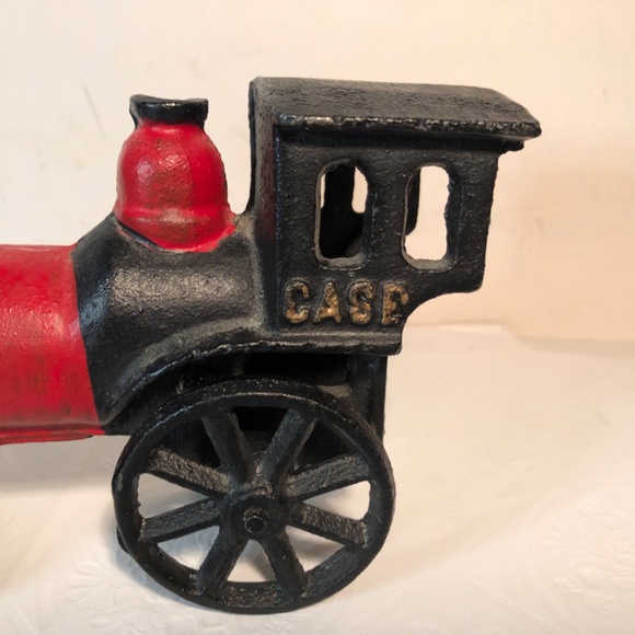 VINTAGE Cast Iron Train Case Locomotive Steam Engine Black Red Vintage 7” Toy - Picture 9 of 9